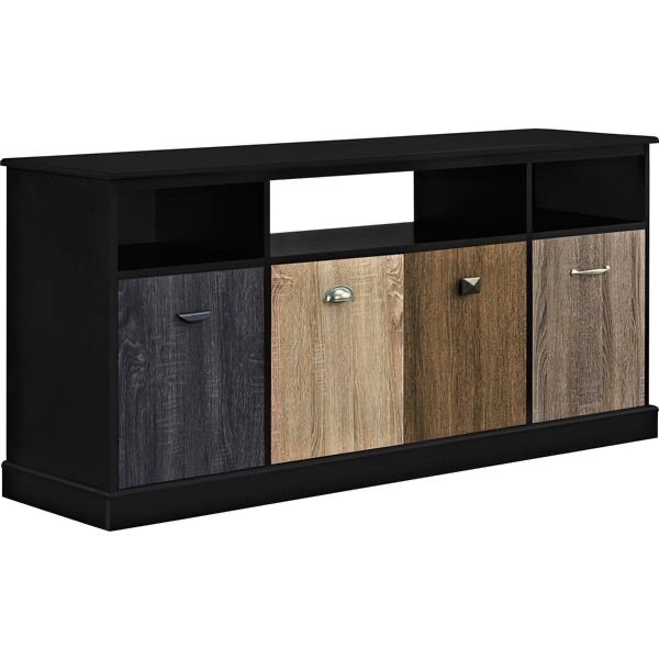  60" TV Console with Multicolored Door Fronts, Multiple Colors - Black